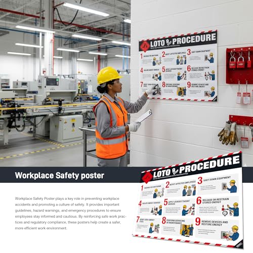 Image of LOTO 9-Step Procedure Poster - OSHA Lockout Tagout Hazardous Energy Control Chart, Step-By-Step LOTO Training Guide for Industrial Safety, Maintenance & OSHA Compliance