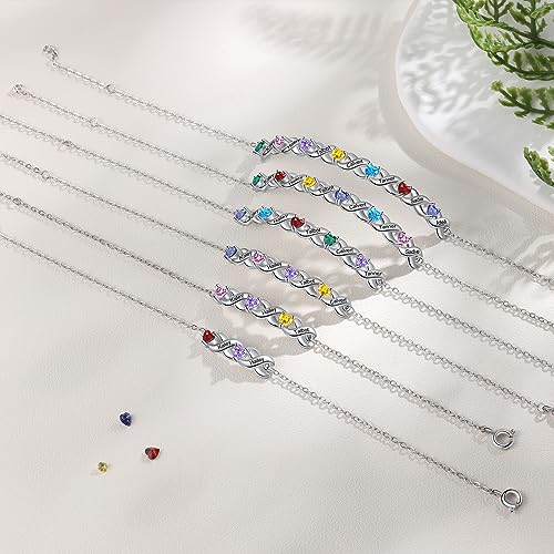 Personalized Custom Name Heart Bracelet with 1-6 Birthstone Bracelets for Women Engraved Family Names Link Bracelets for Mother's Day Mom Daughter4