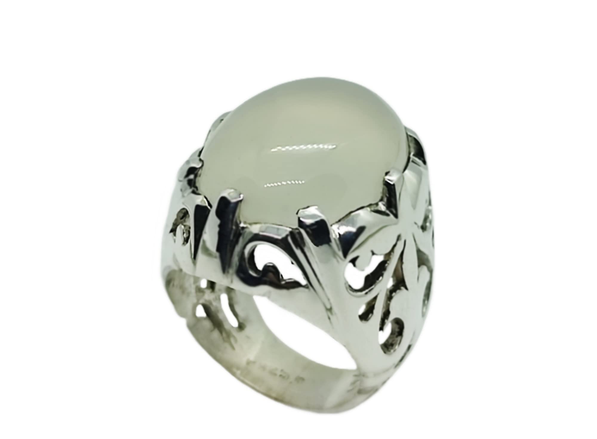 Big 32 Carat Natural White Quartz Heavy Lattice Ring Sterling Silver 925 Handmade Dur e Najaf Ring Religious Ring Dur al Najaf Ring Gift for Him (13.5)