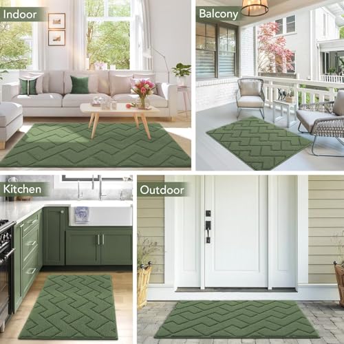 Image of hicorfe Front Door Mat Outside Entrance,36 inchx59 inch Absorbent Muddy Dirt Resist Welcome Door Mats Outdoor Indoor,Stain and Fade Resistant,Non Slip Backing Entry Mat Doormat for Entryway(Green)