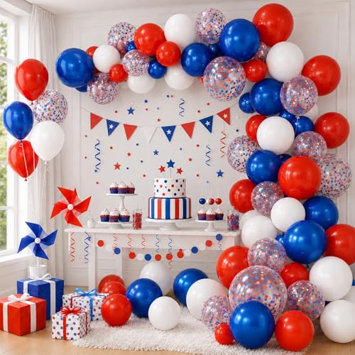 Image of Red White and Blue Balloons, 60 Pcs 12 Inch Navy Blue Red White Latex Set with Confetti, 4th of July Balloons Patriotic Independence Day Party Decor, Birthday Baby Shower Graduation Supplies
