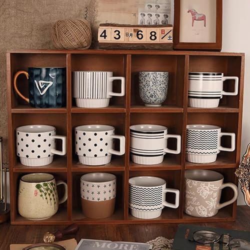 Onxyrbyte Wandmontiertes Tassenregal aus Holz Wanddekoration Teetasse Halter Rustikales Holzregal für Tassen Wandmontiertes Kurio-Regal für Sammler Schaukasten für Wohnzimmer Küche Arbeitszimmer