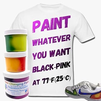 Temperature Activated Body Heat Reactive Color Changing Thermochromic Fabric Paint 6 oz, BLACK changing to PINK at 770F 250C