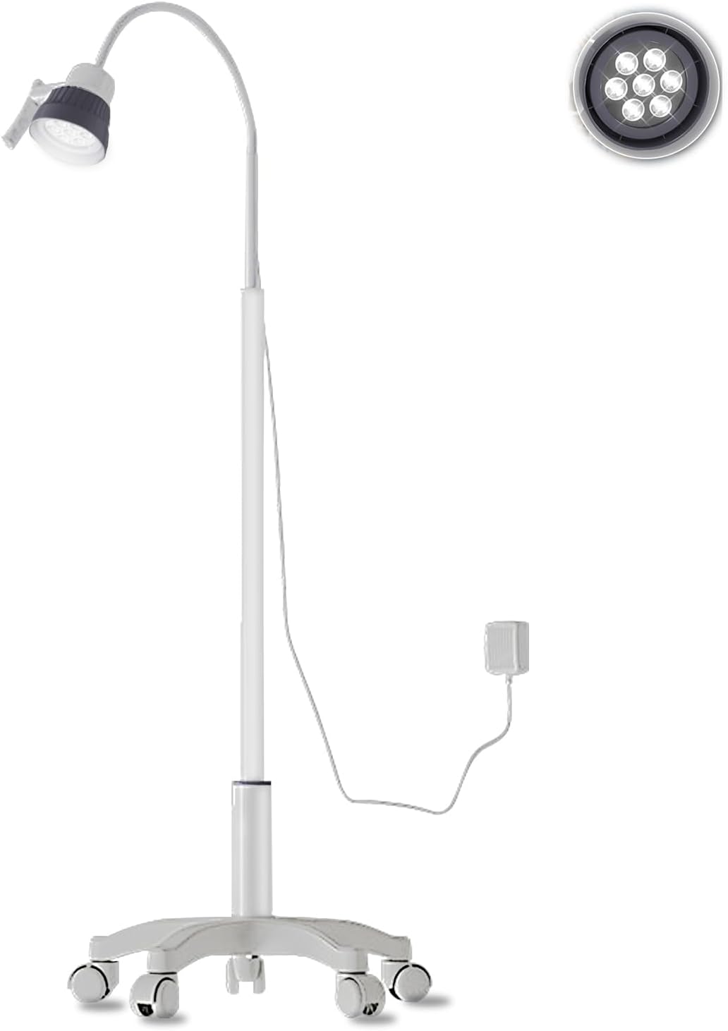 Surgical Examination Light Lamp 5W/12W Floor Stand Type Medical Exam Lamp, w/Universal Wheels Mobile Shadow Less Flexible Gooseneck LED Exam (12W Upgraded Inspection Light)