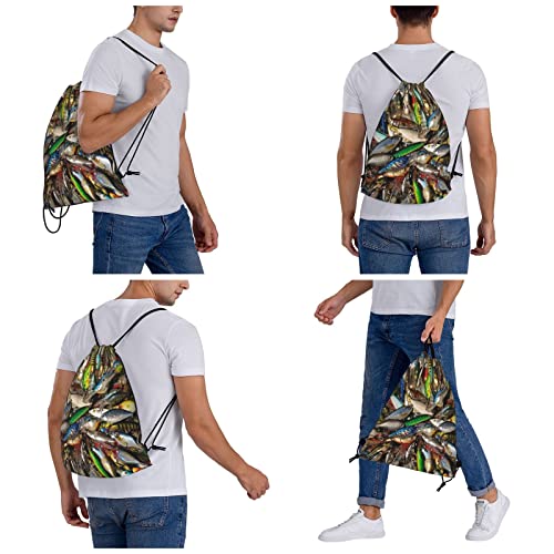 Aseelo Fishing Bait Printed Drawstring Bags Adjustable Shoulder Straps Sports Hiking Gym Swimming Beach Bag #TOP5