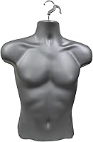 Vista 7 de DisplayTown Maniquí masculino con espalda hueca y cuerpo apilable con ganchos para colgar para exhibición de camisetas, encimera, ferias de Blanco