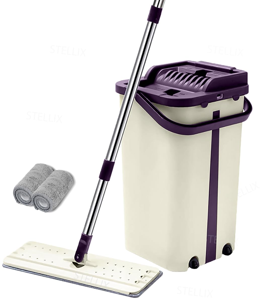 STELLIX Plastic Mop with Bucket for Floor Cleaning|Flat Mop with Telescopic Stick for Cleaning Floor|Wet & Dry Cleaning Operation with Self Clean System|Equipped with 2 Microfiber Pad|Large Pink (B0CFBC8CVN) Amazon Price History, Amazon Price Tracker