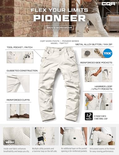 Image of CQR Men's Quick Dry Work Pants, Water Resistant Outdoor Tactical Pants, Lightweight Stretch Cargo Hiking Pants