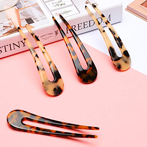 4 Pieces French U-Shaped Hairpin With Two Prongs U Shape Hair Clips Chignon Pin Tortoise Shell U Sticks Pins For Women Girls Hairstyles #TOP2