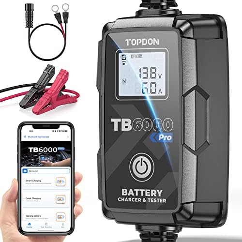 2-in-1 Smart Car Battery Charger and Battery Tester, TOPDON TB6000Pro 6Amp 6V/12V Trickle Charger Maintainer Automotive, 12V Load Tester, App Control Desulfator Lead-Acid AGM LiFePO4 Batteries