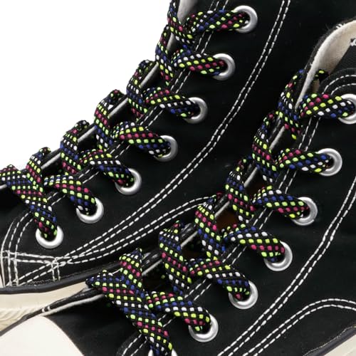 Image of Flat Shoelaces Multicolor Twill Point Thick Shoe Lace Shoestring 2 Pair