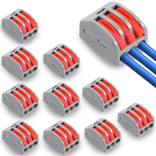 LEPEVNEY 50 Pcs Lever Electrical Wire Connectors 3 Conductor Push-in Terminal Blocks for 28-12 AWG, Multiple Stud Flame Retardant Electrical Splice Connector Insulated Terminals