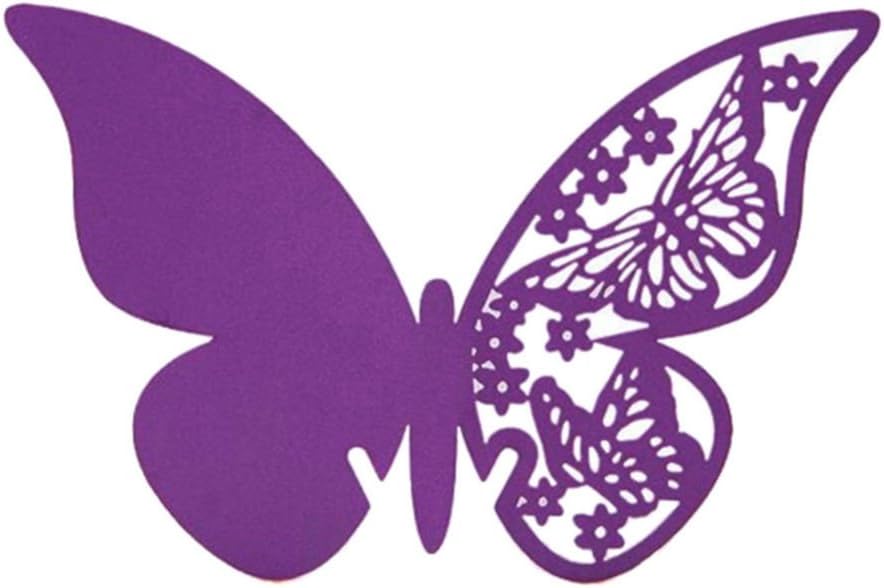 AKOAK Pearlized Paper Butterfly Table Number Place Card Name Card Wine Glass Cup Decoration Wall Decals Sticker for Wedding Party Favor Decor,50 Counts (Purple)