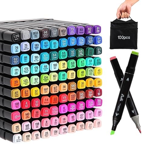 Kebuye Alkohol Marker Set, Alcohol Twin Marker 100 Farben, Meißel & Feine Verdoppelt Spitzt Alkohol Permanenter Marker Stifte für Manga, Design, Malerei, Zeichnung