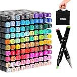 Kebuye Alcohol Based Markers Set 100 Colours - Colouring Pens for Adults Kids Art Pens for Drawing Sketching Anime Manga Permanent Marker Pens with Carrying Case and Storage Base