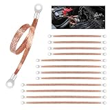 12 Pcs 10/15/20 Inch Engine Ground Strap Kit - Braided Tinned Copper Grounding Cables with Ring Terminals for Most Cars, Trucks & SUVs
