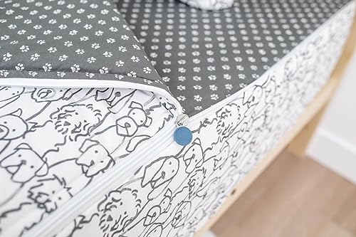Image of Beddy's Puppy Dogs Zipper Bedding - Durable Zip-On Sheets & Comforter for Kids - Bed in a Bag - Easy Make Bedding - Machine Washable - Includes Pillowcase & Sham - White Dogs - Toddler