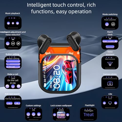 Bluetooth 6.0 Earphones LED Display, High Fidelity Waterproof Wireless Earphones, Ne20 Earbuds, Ai Translation Real Time, 48H Battery Touchscreen Noise Cancelling in-Ear Earphone for Sports (Black)