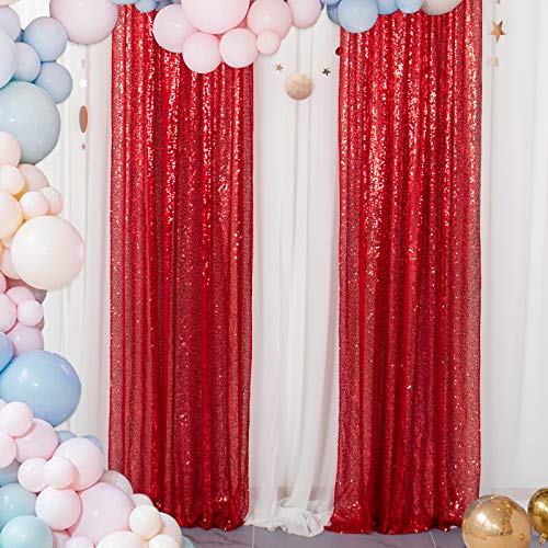 Cortinas Lentejuelas ShinyBeauty 2 Paneles Rojo 2FTx8FT miniatura 1