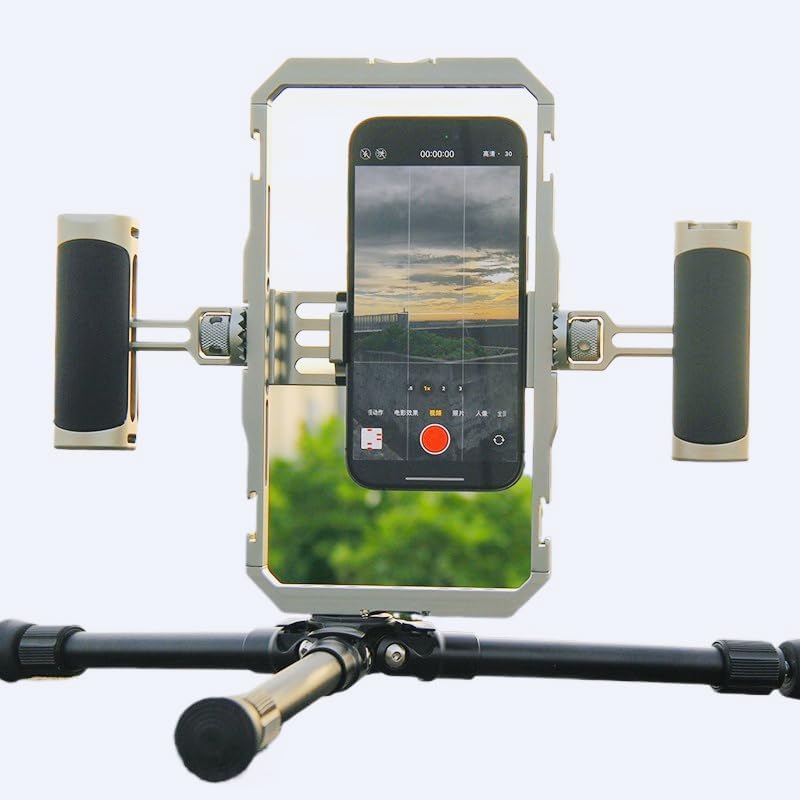 Universal Aluminum Alloy Smartphone cage, Smartphone Video Shooting kit with Dual Handles, Suitable for iPhone, Samsung, Huawei Mate, and Other Smartphones. (Silver)