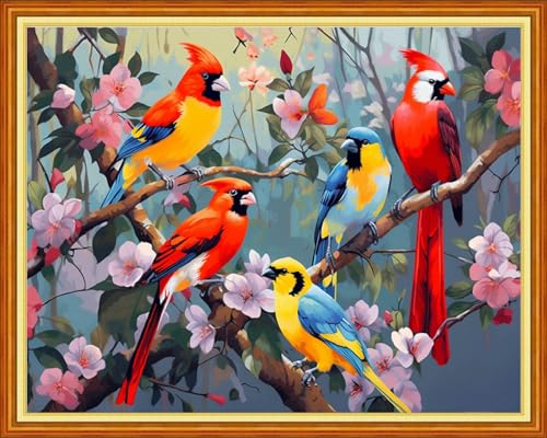 Image of Joyhoor Cross Stitch Kits for Beginners Stamped Cross-Stitch Supplies Needlework preprint Embroidery Kits for Adults DIY Needlepoint Kits Embroidery Patterns 11CT-Birds and Flowers 16x20 inchs