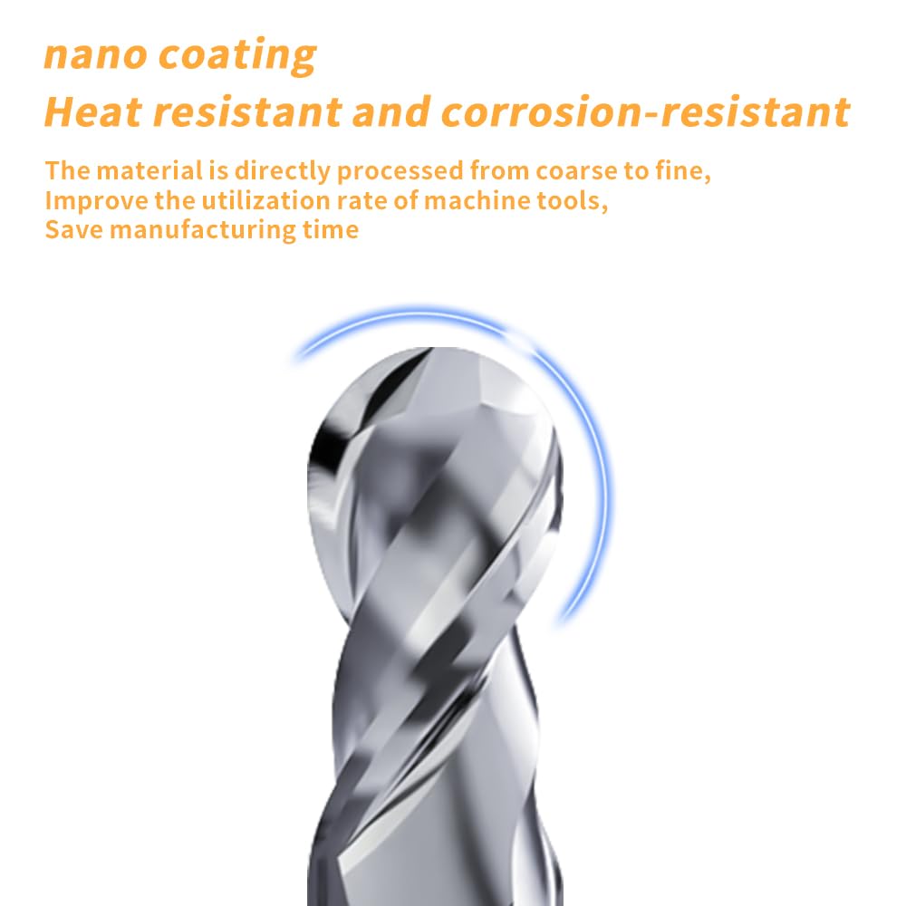 BD600 2 Flute Carbide Ball Nose End Mills TiSiN Coating for Milling Hardened Steel Alloy Steels Metal etc. (R4*D8*60mm)