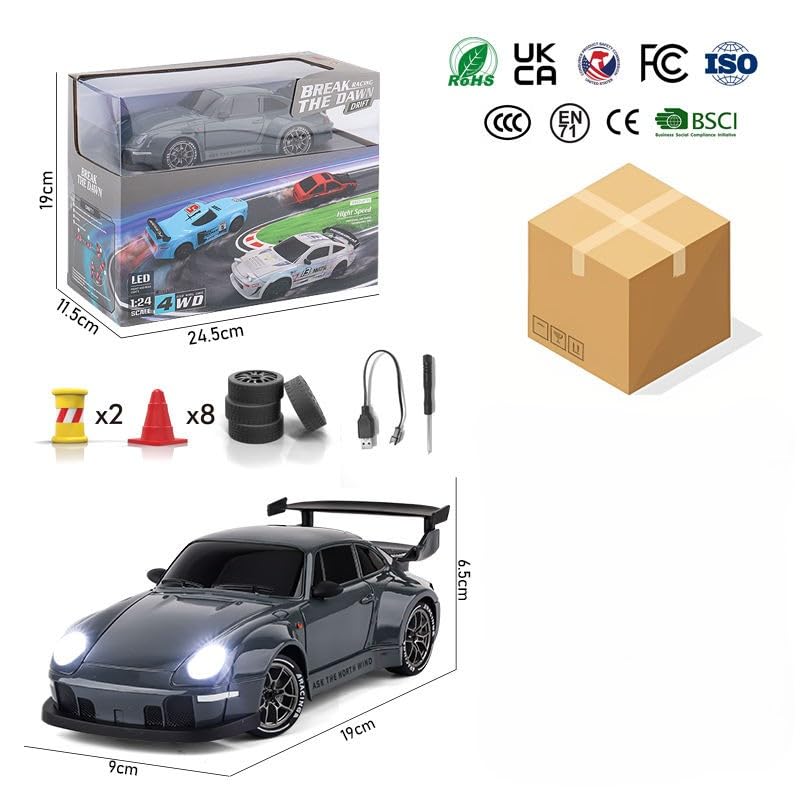 Image of 2.4G 1:24 Scale Porsche 911 Turbo RC Drift Car | Classic Wide Body Design, LED Lights, 20Km /H Max Speed | Remote Control Toy for Kids & Adults, Black
