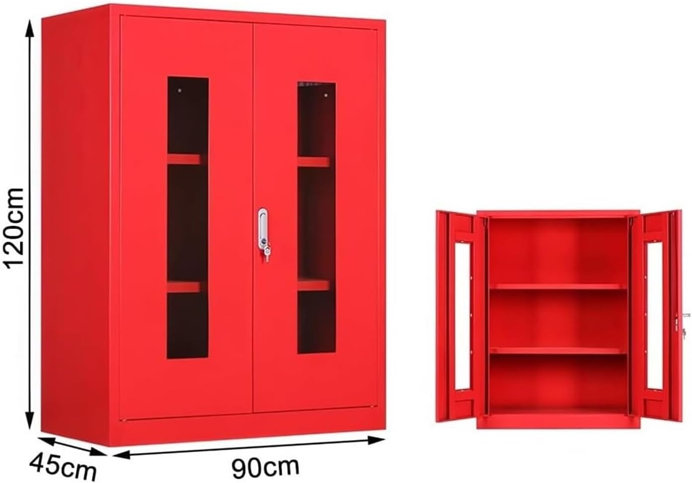 Extinguisher Decoration Storage Organizer Floor-Standing Weaterproof Cabinet Metal Visible Fire Safety Box with Tempured Glass for Apartments Shopping(Vermelho,90x45x120 cm)