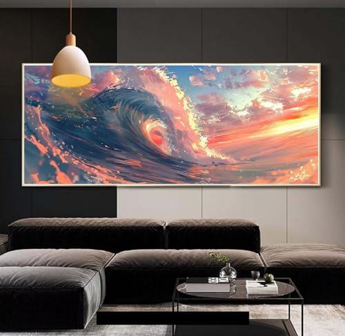 Broderie Diamant Coucher de Soleil Grand Format pour Déco Murale Salon Cosy