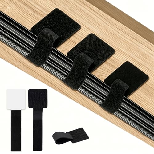 Image of Under Desk Cable Management, 25pcs Self Adhesive Cable Ties, Adjustable Cable Clips, Reusable Cable Tidy for PC TV Laptop Router Ethernet Wire Cable Management, Black