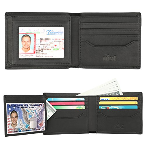 HIMI Wallets for Men - RFID Blocking Trifold Genuine Leather Wallet With 2 ID Window (Tan Black)