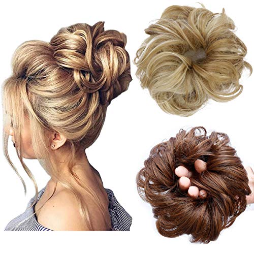 ASUITOFK Messy Bun Hair Piece Thick Updo Scrunchies Synthetic Hair Extensions Ponytail Hair Wig Hairpiece Pale Ash Blonde
