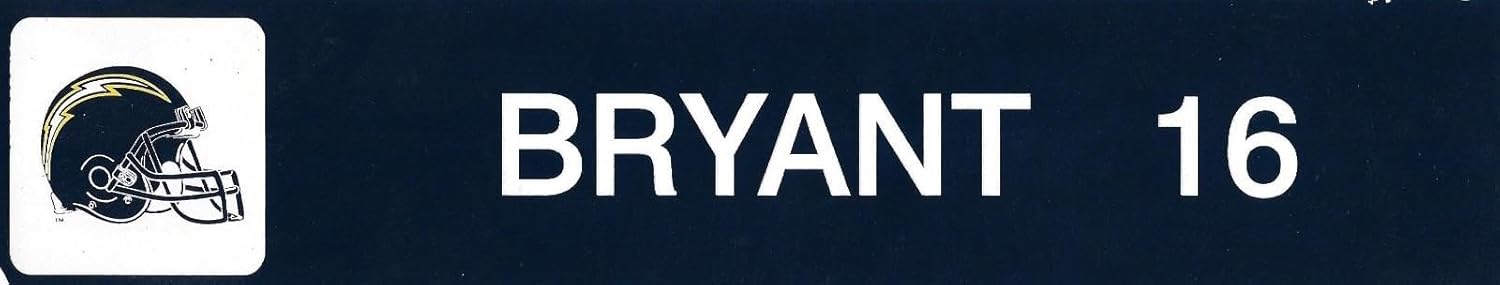 Ricky Bryant Game Used 2006 Chargers Football Locker Name Plate #16 Patriots '04 - NFL Game Used Items