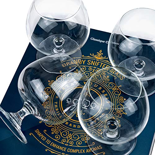 Large 21 Oz Crystal Brandy And Cognac Sniffer Glasses | Set Of 4 Short Stem Giant Snifter Bowls | Drinking And Tasting Glassware For Bourbon, Scotch, Tequila, Armagnac, Rum, Liquor, Beer #TOP7