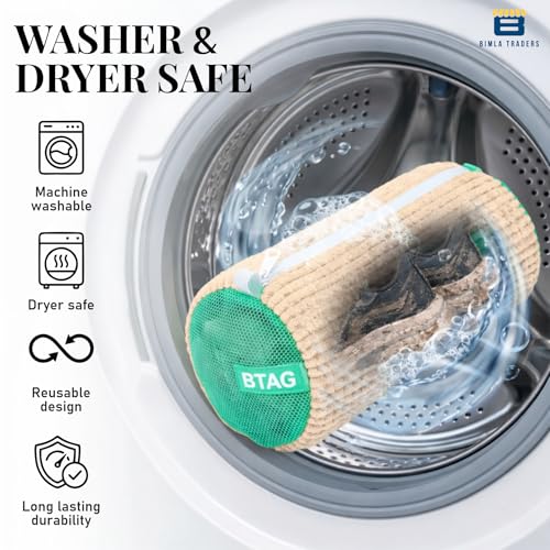Image of Btag Reusable Shoe Laundry Bag for Washing Machine & Dryer | Plush Zippered Washing Pouch for Sneakers, Baby Items & Delicates (Beige) Pack of -1