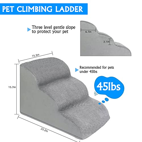 3 Steps Dog Ramp/Stairs For Beds And Couches,Mooace Pet Stairs With Durable High Density Foam, Washable Cover And Pet Hair Remover Roller - Reduce Stress On Pet Joints/Easy To Walk #TOP6