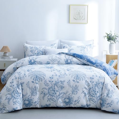 BOLINLIVING Floral Duvet Cover Queen Size 3 Pieces, Flower Duvet Cover with 2 Pillow Shams, Soft...
