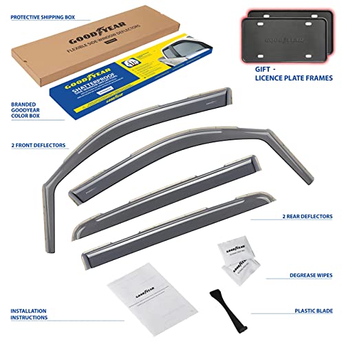 Goodyear Shatterproof In-Channel Window Deflectors For Trucks Dodge Ram 1500 2019-2023 Crew Cab, Rain Guards, Window Visors For Cars, Vent Deflector, Truck Accessories, 4 Pcs- Gy003413Lp #TOP5
