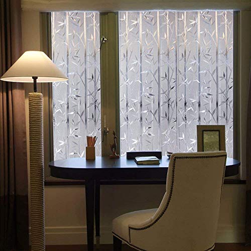 Image of Elton 3D Window Films Privacy Film Self Adhesive Decorative Film for Bathroom Door Window Heat Control Anti UV White Bamboo 24 x 96 inches