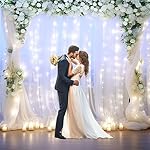 White Tulle Backdrop Curtain with Lights String for Parites 10×8ft Sheer Backdrop Curtains White Curtain Backdrop for Wedding Baby Shower Birthday Party Photo Shoot Decorations(2 Panels 10ft×8ft) - Image 3