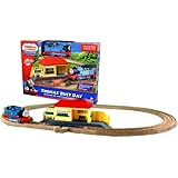 Fisher Price Year 2009 Thomas and Friends Trackmaster Motorized Railway Battery Powered Tank Engine Train Starter Playset - THOMAS' BUSY DAY with Motorized Thomas Engine, Complete Track Layout (8 Curved Track) with Flip Switch and Train Station