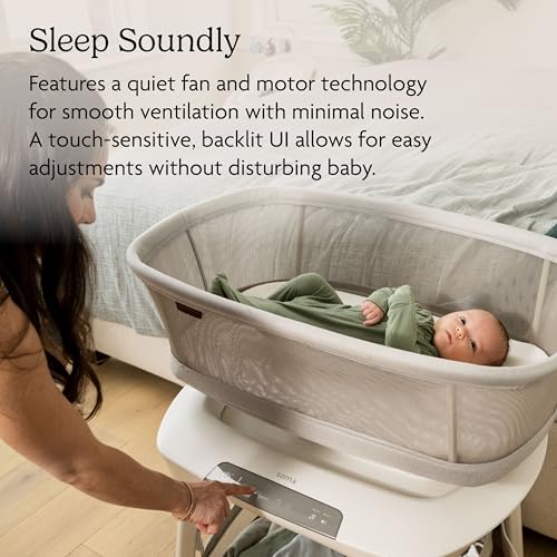 UPPAbaby Soma Smart Bassinet – 5 motions + 5 speeds + 4 Sounds with MotionSync Technology – Height Adjustable – Included Mattress, Sheet + Storage Basket – Charlie (Sand Mélange) - Image 6
