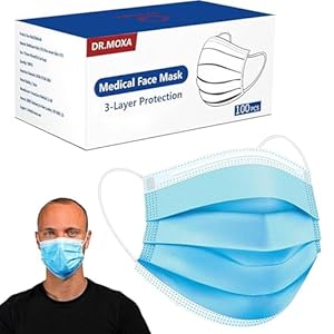 DR.MOXA Face Masks Disposable 100 Pack, PFE>95%, 3 Ply Protection Face Masks for Adults General Use