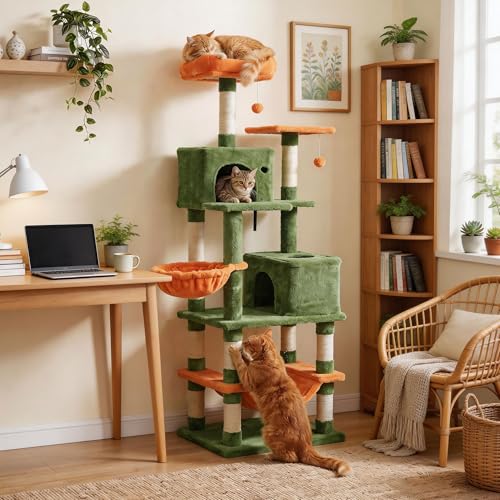 Árbol para gatos de 66 pulgadas con múltiples niveles y postes de sisal miniatura 1