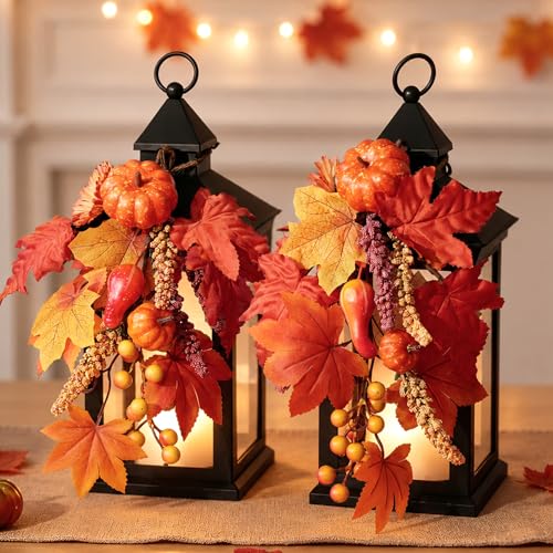 JOIONE Fall Decorative Candle Lanterns 2 Packs 14 Waterproof Porch Decor