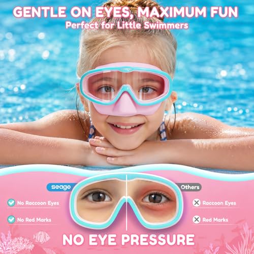 Image of Seago Kids Swim Goggles 2 Pack for 3-12, Anti-Fog Clear View,Toddler Goggles with Nose Cover Swimming Goggles