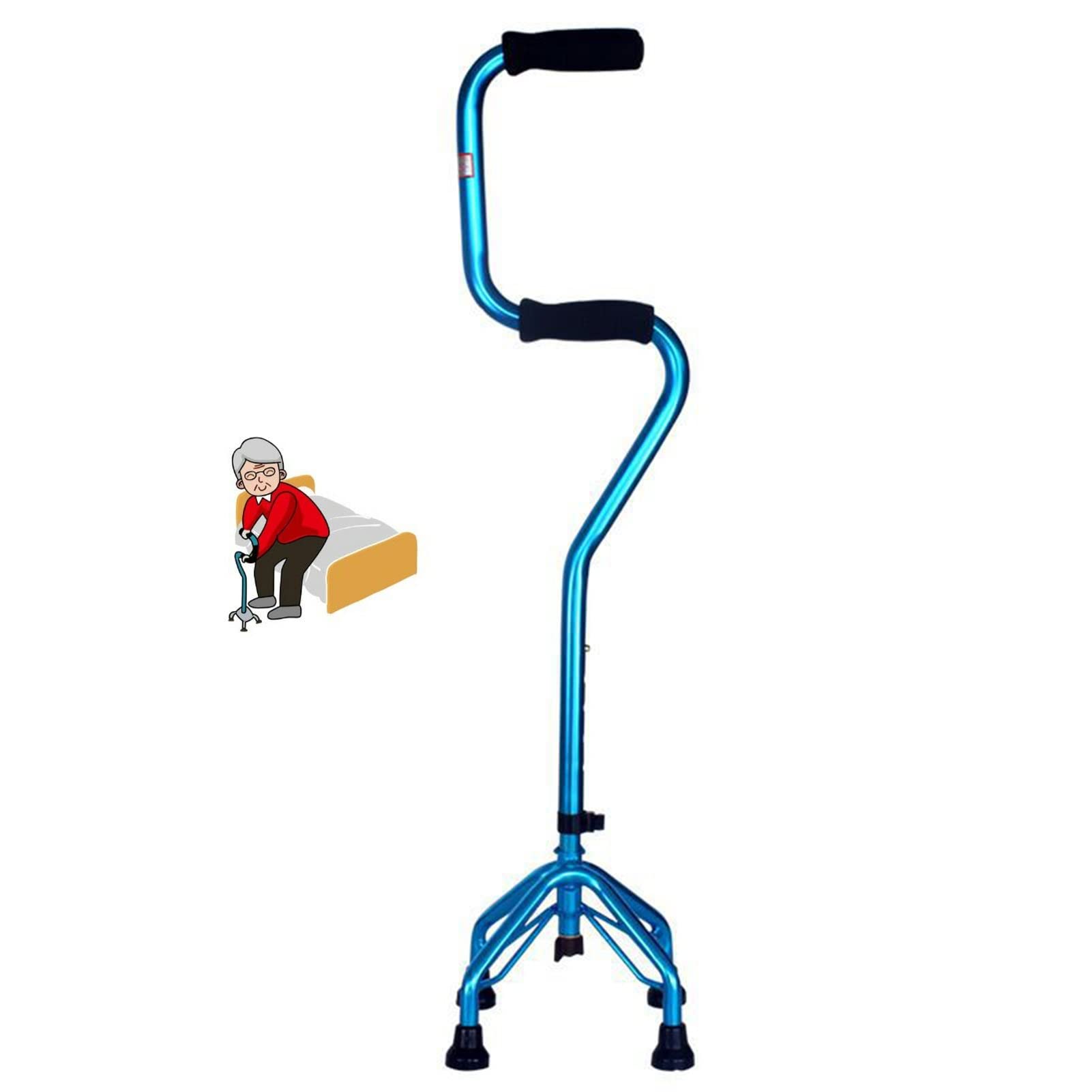 Bastón cuádruple para Caminar, Sentarse para Ponerse de pie, bastón Antideslizante con 4 Patas, bastón telescópico para Hombres y Mujeres Mayores (Color : Blue)