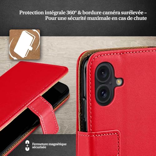 Étui iPhone 16 rabat moex rouge pour éviter les écrans brisés