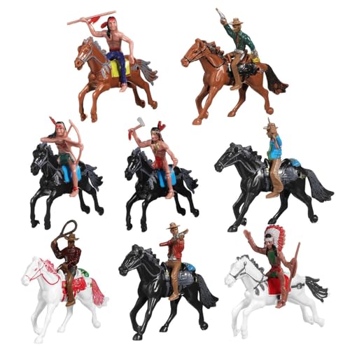 Morain Pack 8 Cow Boy Horse Indian Figures Décoration Bureau en Plastique pour Les Les Adultes