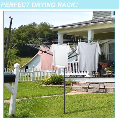 bimiti Folding Umbrella Drying Rotary Washing Line 4 Arm Clothesline 50m, Adjustable Height Outdoor Clothes Airer Heavy Duty Portable Clothes Line Drying Rack with Metal Ground Spike&Waterproof Cover - Image 7